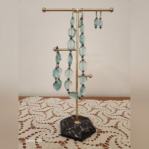 Aqua Glass Bead Necklace & Earring Set - Museum Reproduction